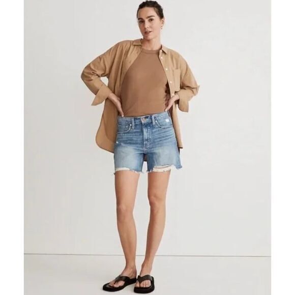 New! Madewell Relaxed Mid-Length Rigid Denim Shorts Brockport Wash size 27 - Picture 1 of 14